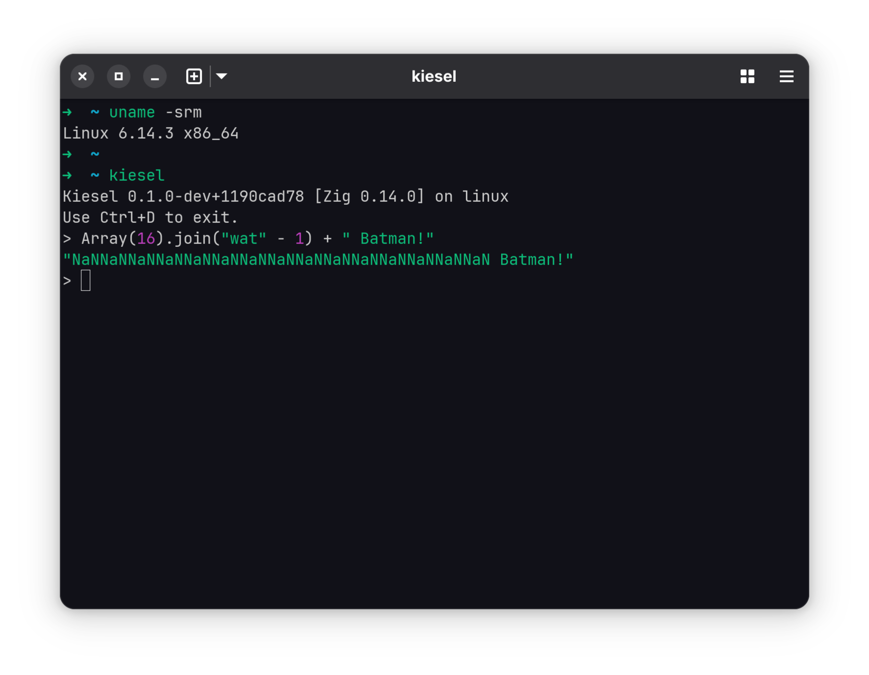 Kiesel REPL running on Linux
