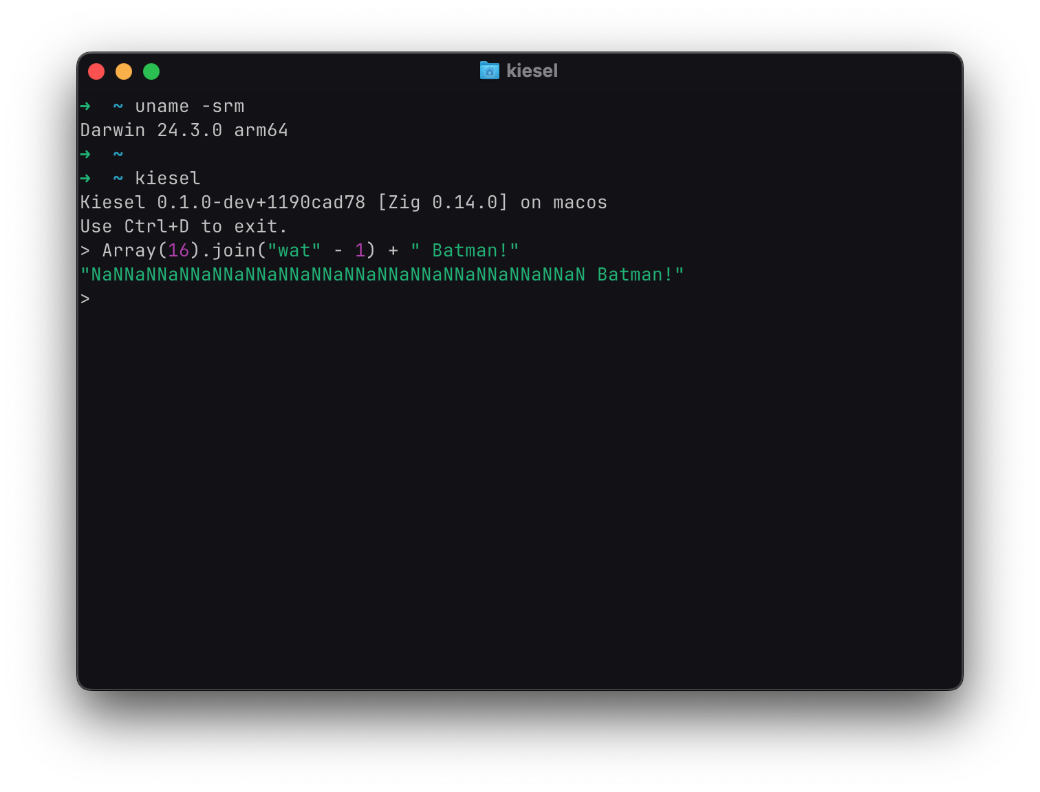 Kiesel REPL running on macOS