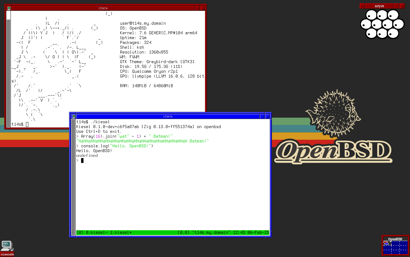 Kiesel REPL running on OpenBSD 7.6