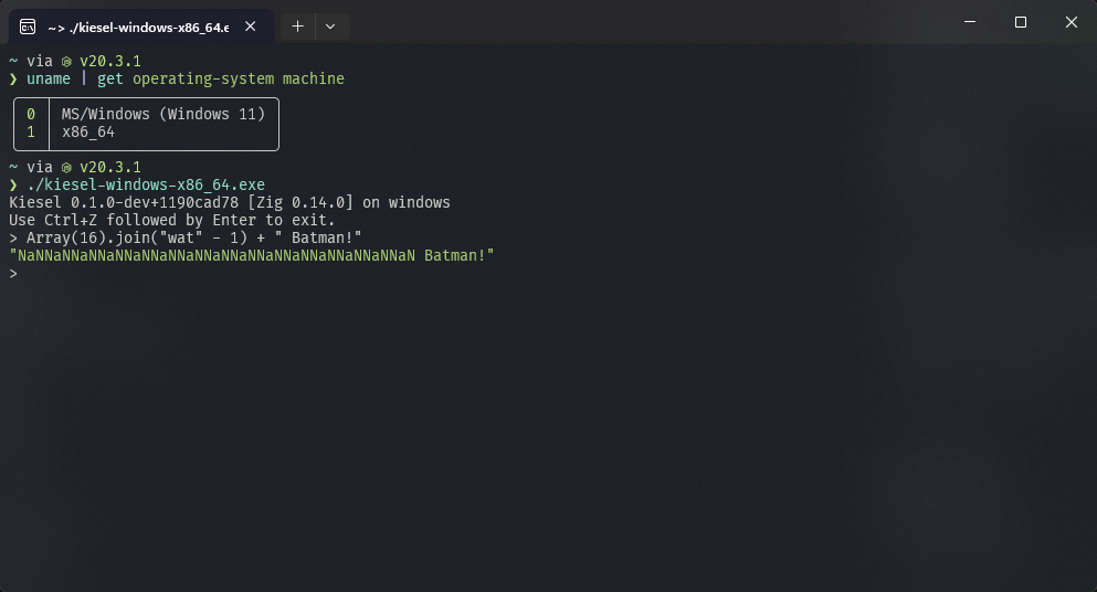 Kiesel REPL running on Windows