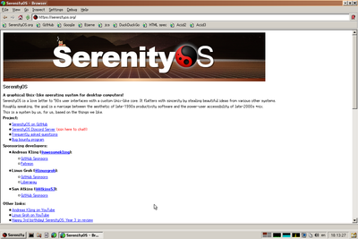 Screenshot of serenityos.org rendered by LibWeb