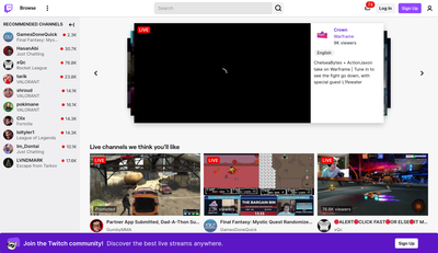 Screenshot of twitch.tv rendered by Gecko